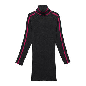 Milly Minis Racer Dress Women's 10 Black Striped Ribbed Knit Turtleneck RED538